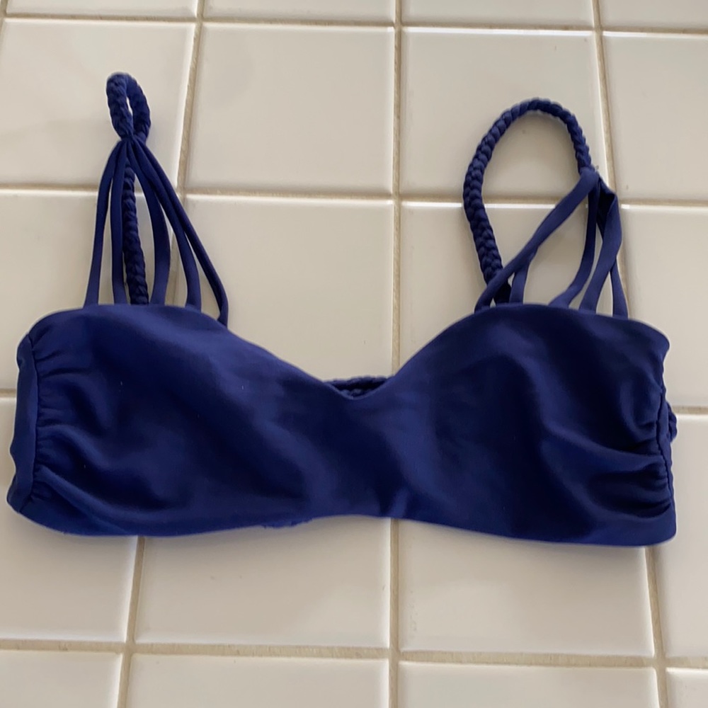 Acacia Navy Blue top- braided strap detail. Size P